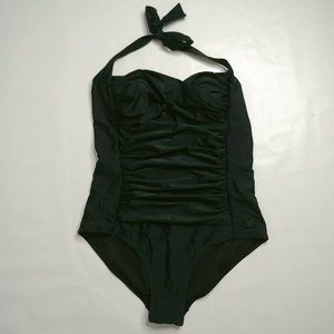Disney Parks Women's Black Ruched One Piece Tie Neck Swimsuit Medium